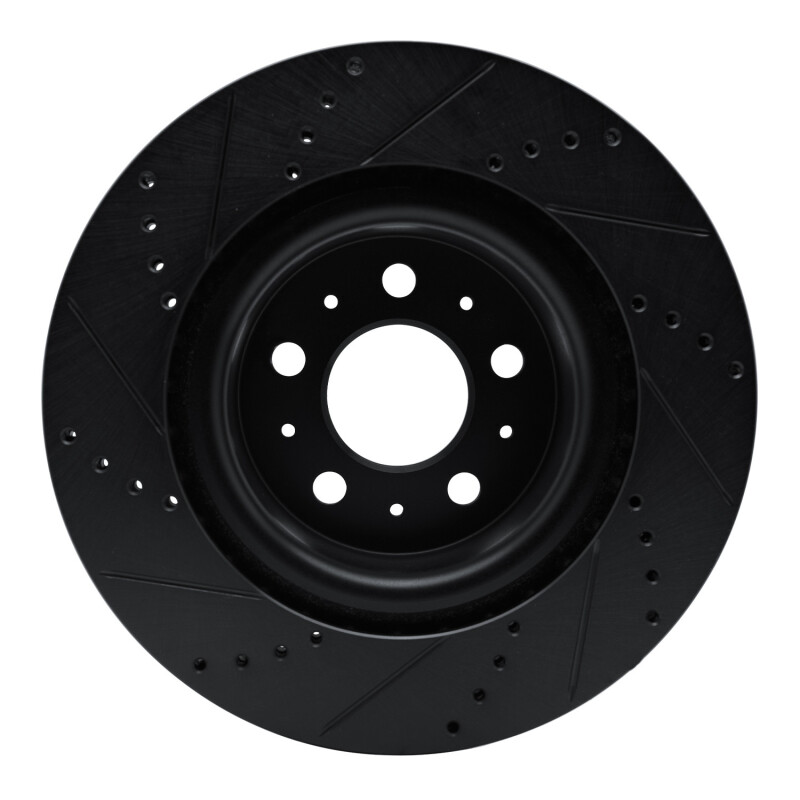 Tesla Model 3 Brake Rotor (1) - Front Right - R1 Concepts - Drilled & Slotted - Black - `17-`25